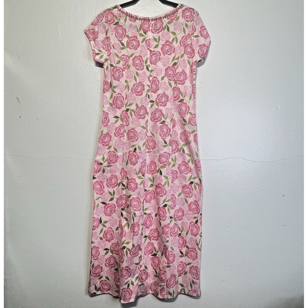 Hanna Andersson Floral Knit Midi Dress Bright Pink Size S Cotton - Picture 8 of 16